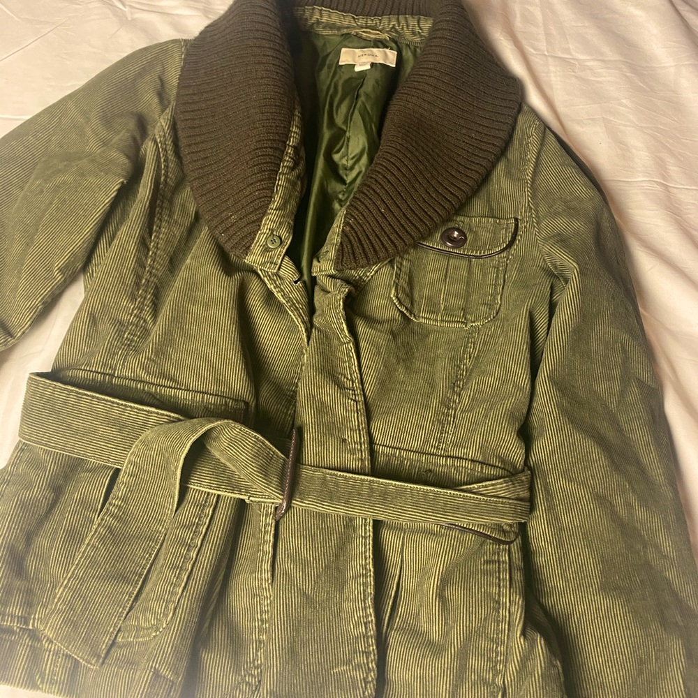 Green corduroy jacket with belt